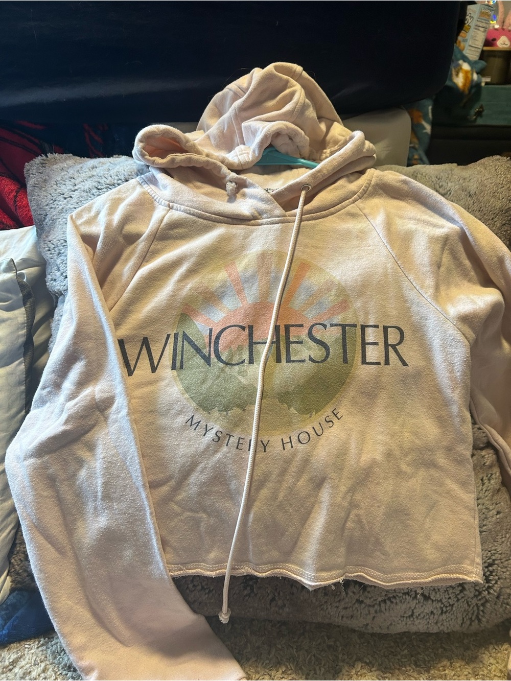 Winchester Mystery House Logo Pink Crop Hoodie